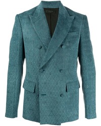 Мужской темно-бирюзовый двубортный пиджак от Amiri
