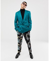 Мужской темно-бирюзовый двубортный пиджак от ASOS DESIGN