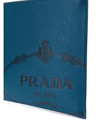 Мужской темно-бирюзовый кожаный мужской клатч от Prada