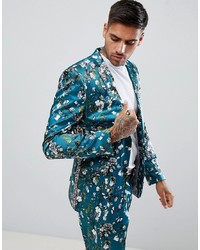 Мужской темно-бирюзовый пиджак с цветочным принтом от ASOS DESIGN
