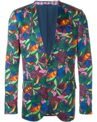 Мужской темно-бирюзовый пиджак с цветочным принтом от Etro