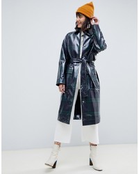 Темно-бирюзовый плащ в шотландскую клетку