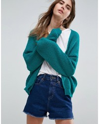 Темно-бирюзовый пушистый массивный кардиган