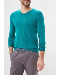 Мужской темно-бирюзовый свитер с v-образным вырезом от United Colors of Benetton