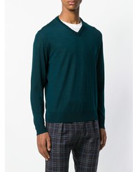 Мужской темно-бирюзовый свитер с v-образным вырезом от Canali