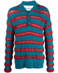 Мужской темно-бирюзовый свитер с воротником поло в горизонтальную полоску от Andersson Bell