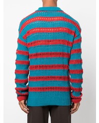 Мужской темно-бирюзовый свитер с воротником поло в горизонтальную полоску от Andersson Bell