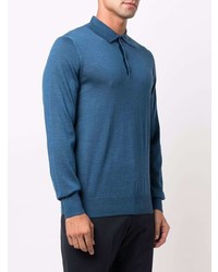 Мужской темно-бирюзовый свитер с воротником поло от Emporio Armani
