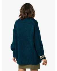 Женский темно-бирюзовый свитер с круглым вырезом из мохера от Isabel Marant