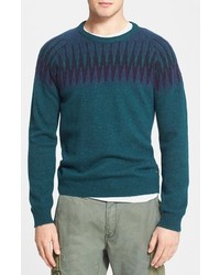 Темно-бирюзовый свитер с круглым вырезом с жаккардовым узором