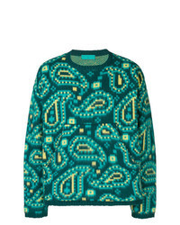Темно-бирюзовый свитер с круглым вырезом с "огурцами"