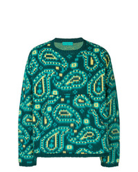 Мужской темно-бирюзовый свитер с круглым вырезом с "огурцами" от Paura