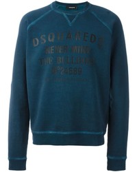 Мужской темно-бирюзовый свитер с круглым вырезом с принтом от DSQUARED2