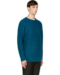 Мужской темно-бирюзовый свитер с круглым вырезом от Richard Nicoll