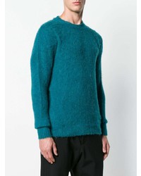 Мужской темно-бирюзовый свитер с круглым вырезом от Roberto Collina