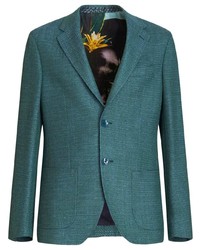 Мужской темно-бирюзовый твидовый пиджак с цветочным принтом от Etro