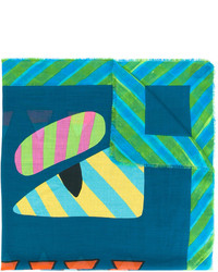 Мужской темно-бирюзовый шарф с геометрическим рисунком от Fendi