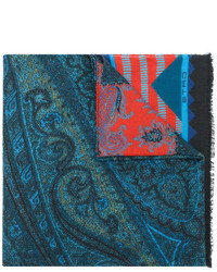 Мужской темно-бирюзовый шарф с принтом от Etro