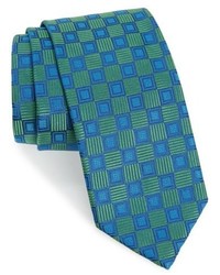 Темно-бирюзовый шелковый галстук с геометрическим рисунком