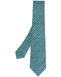 Мужской темно-бирюзовый шелковый галстук с геометрическим рисунком от Kiton