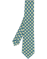Мужской темно-бирюзовый шелковый галстук с принтом от Kiton