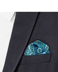Темно-бирюзовый шелковый нагрудный платок с "огурцами" от Turnbull & Asser