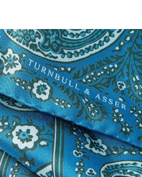 Темно-бирюзовый шелковый нагрудный платок с "огурцами" от Turnbull & Asser