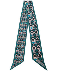 Женский темно-бирюзовый шелковый шарф с принтом от Bulgari