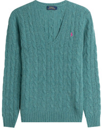 Темно-бирюзовый шерстяной вязаный свитер