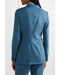 Женский темно-бирюзовый шерстяной двубортный пиджак от Gabriela Hearst