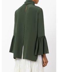 Темно-зеленая блузка с длинным рукавом с рюшами от Fendi