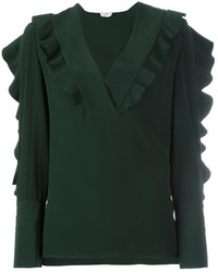 Темно-зеленая блузка с рюшами