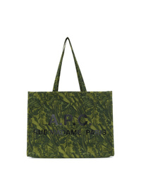 Темно-зеленая большая сумка из плотной ткани с принтом