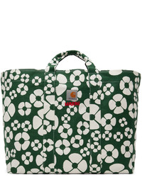 Темно-зеленая большая сумка из плотной ткани с цветочным принтом