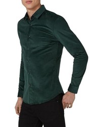Темно-зеленая вельветовая рубашка с длинным рукавом