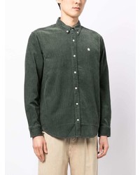 Мужская темно-зеленая вельветовая рубашка с длинным рукавом с вышивкой от Carhartt WIP