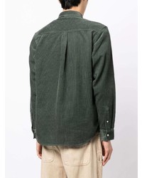 Мужская темно-зеленая вельветовая рубашка с длинным рукавом с вышивкой от Carhartt WIP