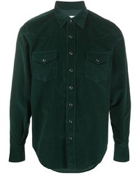 Мужская темно-зеленая вельветовая рубашка с длинным рукавом от Saint Laurent