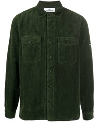 Мужская темно-зеленая вельветовая рубашка с длинным рукавом от Stone Island