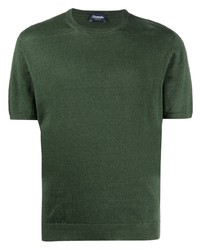 Мужская темно-зеленая вязаная футболка с круглым вырезом от Drumohr