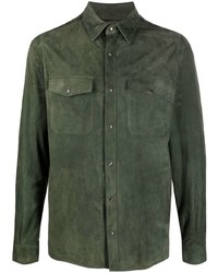 Мужская темно-зеленая замшевая рубашка с длинным рукавом от Ajmone