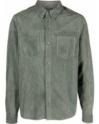 Мужская темно-зеленая замшевая рубашка с длинным рукавом от Giorgio Brato