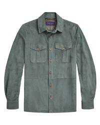 Мужская темно-зеленая замшевая рубашка с длинным рукавом от Ralph Lauren Purple Label