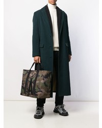 Мужская темно-зеленая кожаная большая сумка с камуфляжным принтом от Valentino