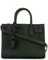 Темно-зеленая кожаная большая сумка от Saint Laurent