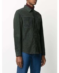 Мужская темно-зеленая кожаная куртка-рубашка от Closed