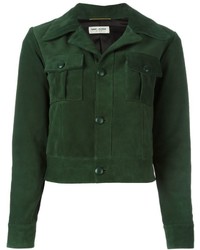 Женская темно-зеленая кожаная куртка от Saint Laurent