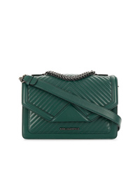 Темно-зеленая кожаная стеганая сумка через плечо от Karl Lagerfeld