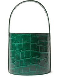 Темно-зеленая кожаная сумка-мешок от Staud