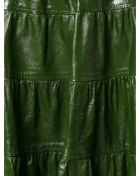 Темно-зеленая кожаная юбка-миди со складками от J.W.Anderson